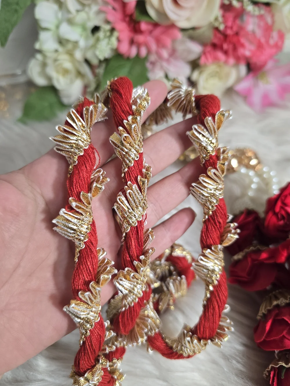 Red Floral Tassel Punjabi Paranda - Women Accessories